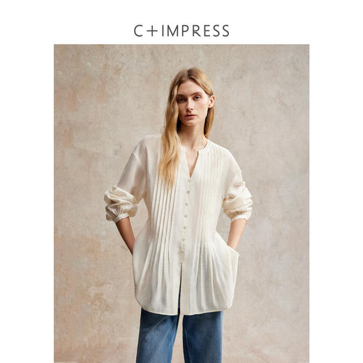 醋酸亚麻重工打条天丝宽松显瘦上衣CS2503003
 商品图1