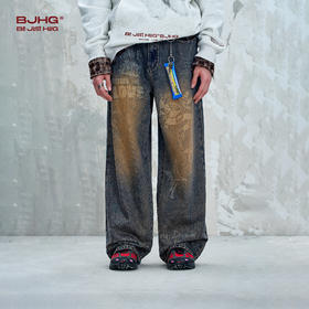 BJHG不计后果美式牛仔裤男款秋季2025新款宽松水洗做旧休闲长裤女