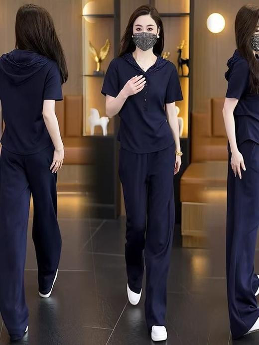 舒适蕾丝连帽T+阔腿直筒显瘦套装 商品图4