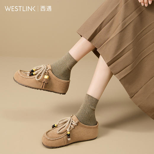 西遇内增高厚底勃肯鞋女新款秋季复古串珠袋鼠鞋小个子包头半拖鞋V1656936 商品图2