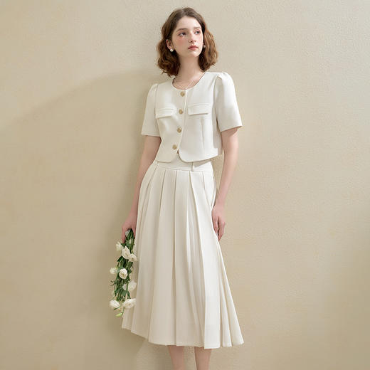 西遇气质小香风通勤套装女秋季圆领外套搭百褶裙两件套V2551104 商品图4