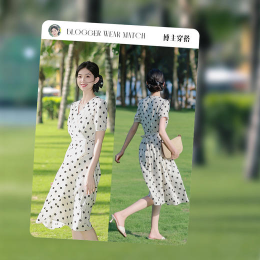熙世界法式波嬉风波点连衣裙女夏2025新款短袖收腰V领茶歇长裙子 商品图3