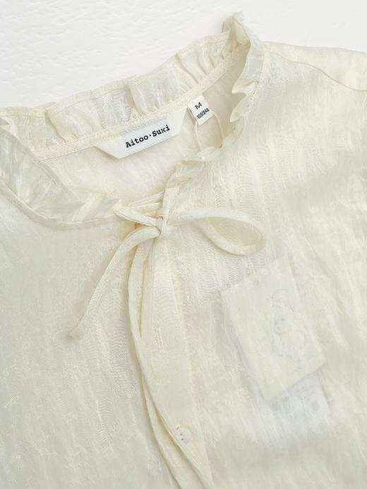 法式优雅风！黑色木耳边系带衬衫，搭小香风马甲绝配 商品图2