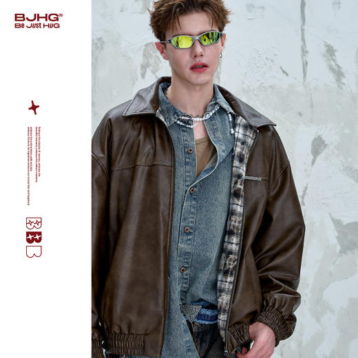BJHG不计后果贴布珍珠双面穿夹克外套男秋季复古格纹潮牌痞帅外套 商品图1