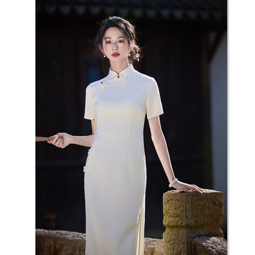 GX素雅中式长款短袖旗袍2025夏季新款复古中国风年轻女士气质旗袍裙 商品图2