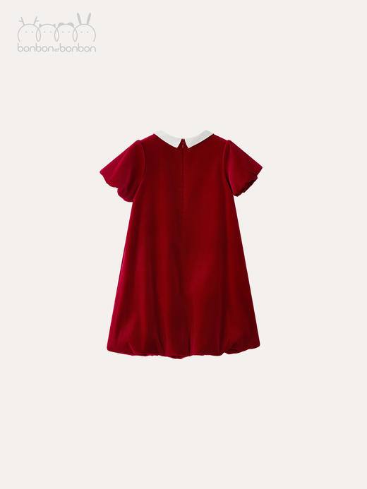 波尔多红丝绒半袖连衣裙 商品图1