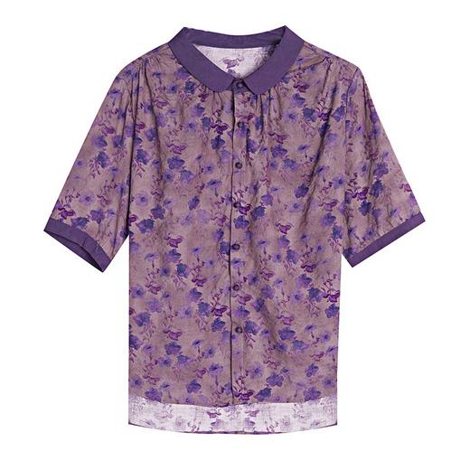 A32044高品质宽松遮肚显瘦中年妈妈碎花复古大码衬衫夏新款上衣减龄衬衣 商品图4