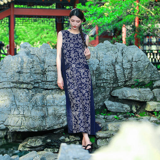 【蓝染印花改良系列】篱落无袖连衣裙 | 可前后两穿  | 现货加急发 商品图0