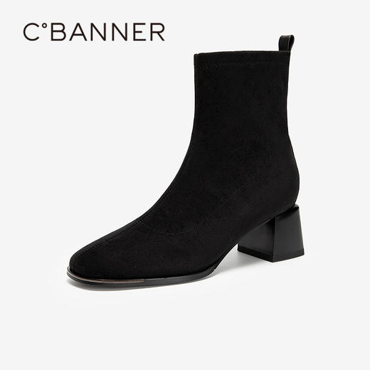 千百度粗跟弹力靴女美拉德瘦瘦靴休闲韩系洋气短靴子A25598168 商品图1