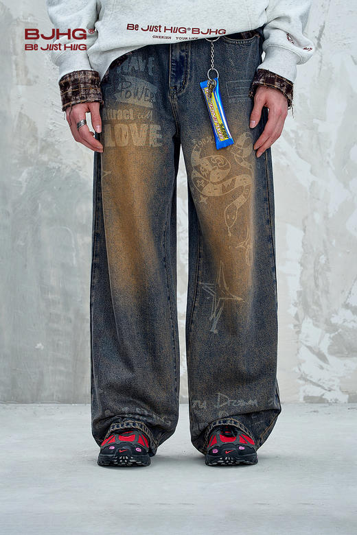 BJHG不计后果美式牛仔裤男款秋季2025新款宽松水洗做旧休闲长裤女 商品图5