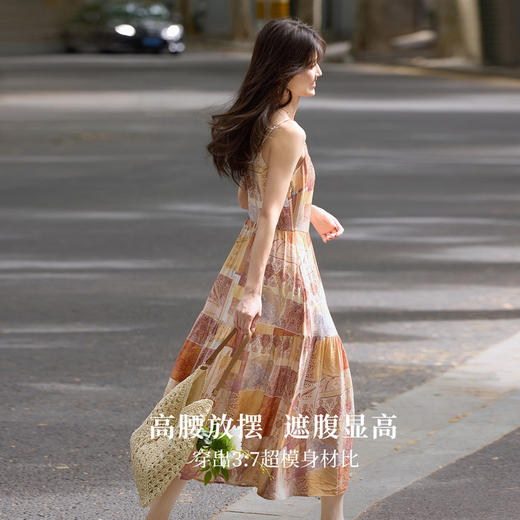 【08/06新品】熙世界波西米亚风套装裙女夏季镂空钩花开衫印花吊带连衣裙两件套 商品图1