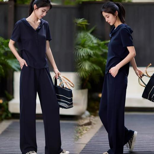 舒适蕾丝连帽T+阔腿直筒显瘦套装 商品图3