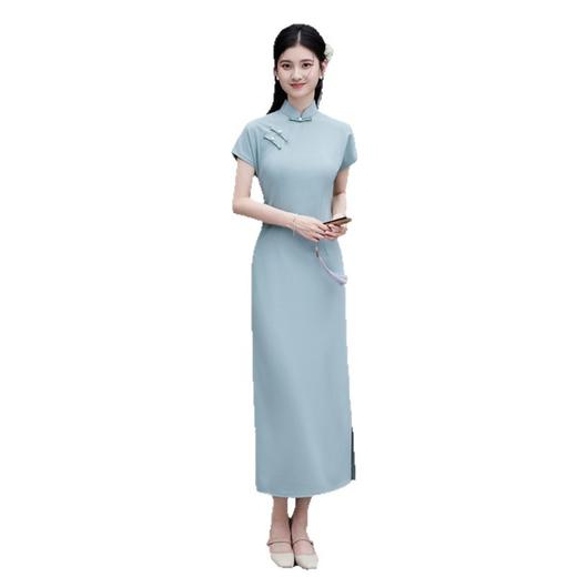 GX复古中国风纯色长款短袖旗袍2025夏新款年轻款民国女士学院风旗袍 商品图4