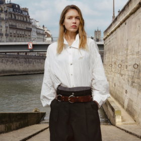 GOODBAI 916 褶皱肌理翻领贝壳扣轻薄长袖衬衫