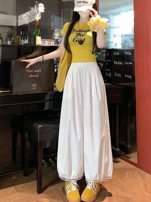 蕾丝镂空花苞阔腿裤 蕾丝花边设计感灯笼裤女2025新款高腰显瘦显高阔腿裤小个子九分裤 商品图2