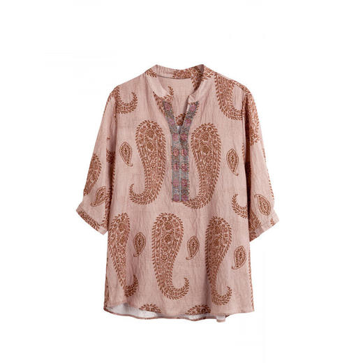 Ａ34757品质遮肚减龄中年女舒适大码波西米亚风衬衫宽松中长款真丝衬衣 商品图4