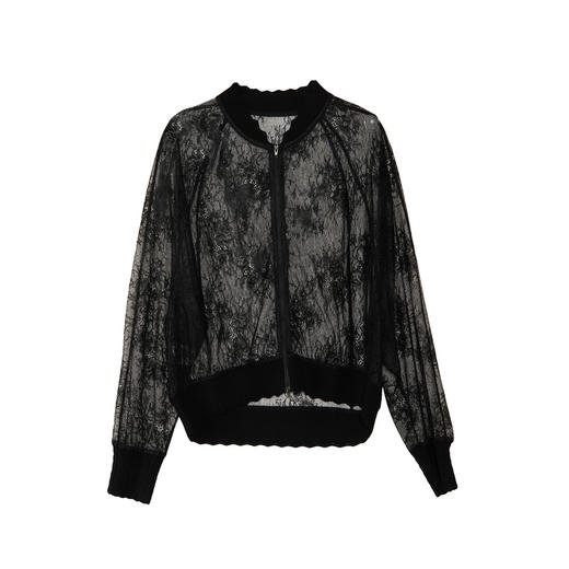 谜底蕾丝棒球服长袖2025秋季新款复古提花透视薄外套女25CMW5003 商品图4