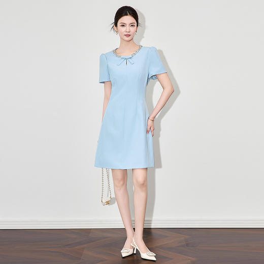 「高货wl」全新升级【铂金会员330/天猫439/差价109】(92650)洛诗琳法式千金风重工钉钻连衣裙2025夏季收腰显瘦裙子女 商品图0