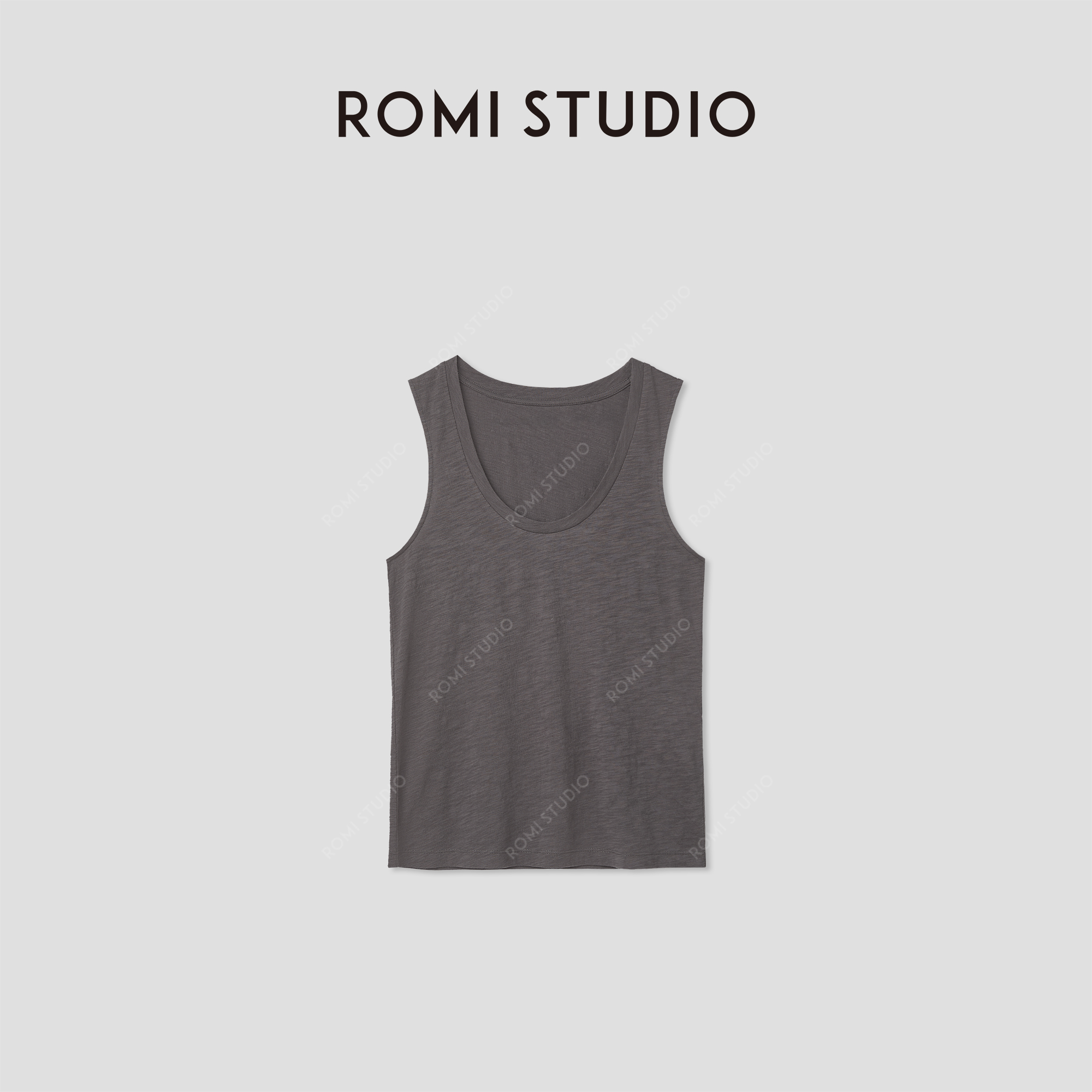 ROMI STUDIO“简约舒适”竹节棉轻薄柔软宽松U领针织背心RWCRS64055