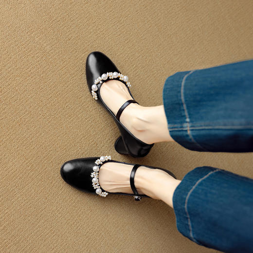 M65072025新款真皮圆头单鞋粗跟春秋女鞋浅口玛丽珍鞋韩版工作鞋不累脚 商品图3