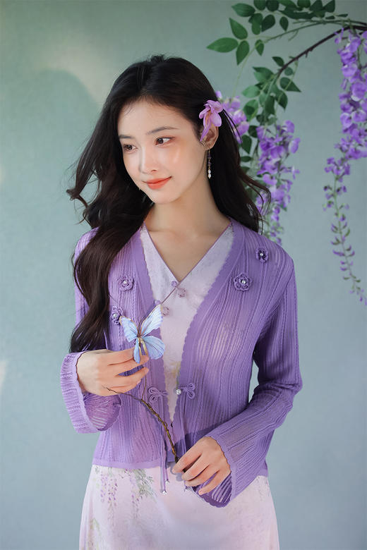 逸红颜明月优选#轻奢非遗花罗连衣裙「紫藤」优雅清浅显瘦小A摆，​好美的紫藤仙子裙~~ 商品图3