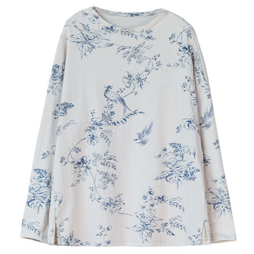 牧衣游原创印花纯棉T恤早秋新品素雅文艺圆领宽松百搭长袖 寻茶归 商品图4