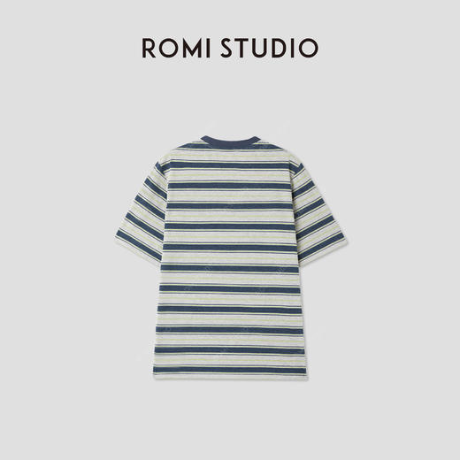ROMI STUDIO“随性自我”宽松撞色条纹休闲棉涤短袖T恤RWCAS65324  商品图1