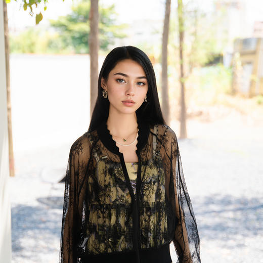 谜底蕾丝棒球服长袖2025秋季新款复古提花透视薄外套女25CMW5003 商品图8