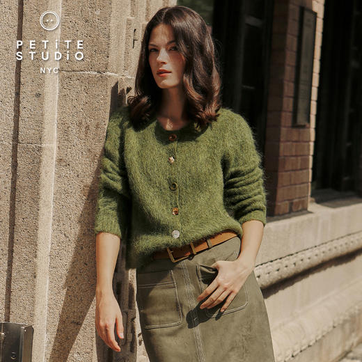 Petite Studio 25秋 Brayden绿色法式羊驼毛混纺针织衫圆领开衫 商品图2