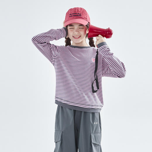 cicochild25年秋季新款亲子中大女童条纹长袖T恤精梳棉打底衫内搭 商品图3