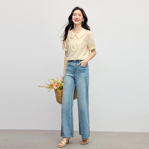 熙世界法式田园风娃娃领衬衫女2025夏新款通勤减龄泡泡袖纯棉上衣 商品图4