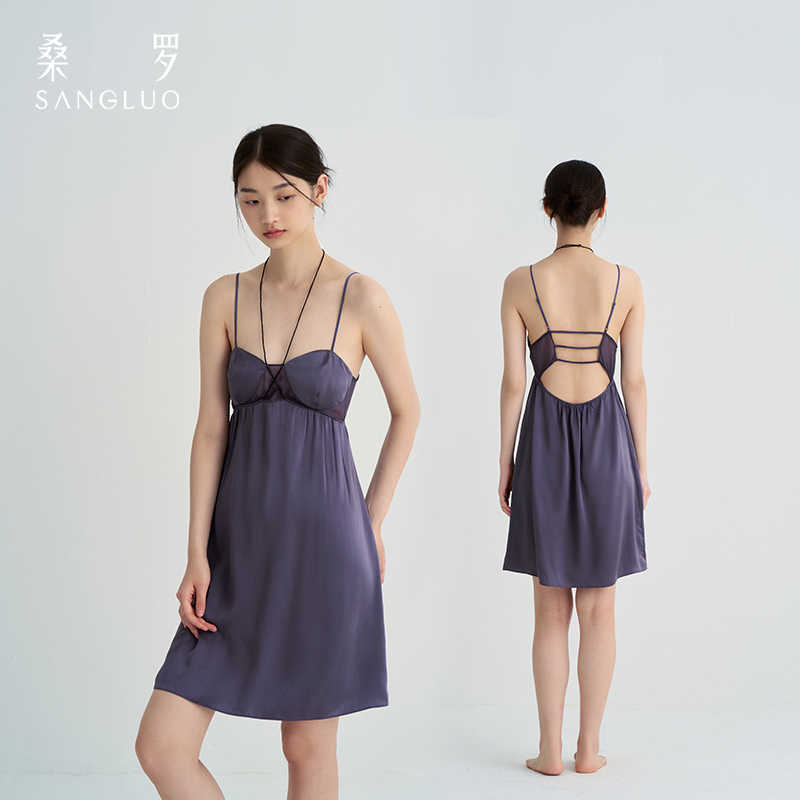 午夜星芒』桑罗镂空美背裙桑蚕丝修身性感吊带裙女可外穿