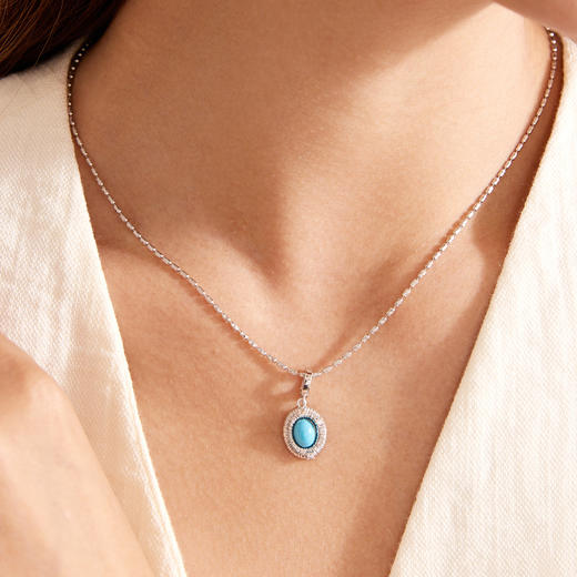 Manreya玛芮雅“青石松雾”绿松石项链珍珠耳钉首饰|合成蓝松，淡水珍珠 商品图5