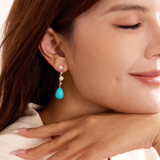 Manreya玛芮雅“海露未央”绿松石珍珠项链耳环套装复古赫本风高级感|合成绿松，淡水珍珠 商品图1