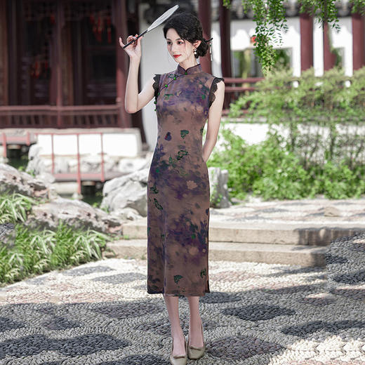 SC21780紫色显瘦国风新中式长款改良旗袍2025新款少女老上海复古修身夏季 商品图1