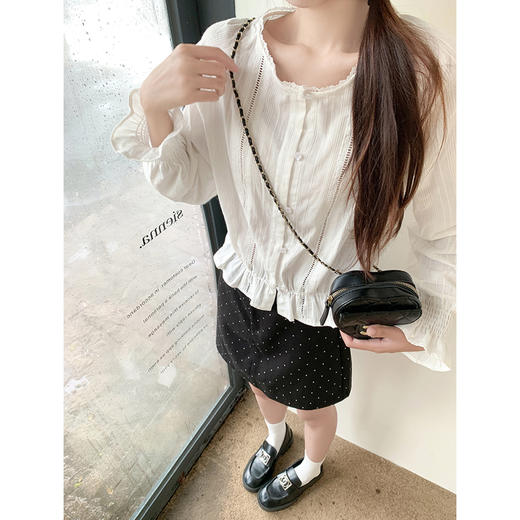 <曾小咸推荐>2.24现货秒杀 ！微信超特价！荷叶边下摆收腰长袖衬衫 日常169.99 立减100 秒杀69.99！！ 商品图4