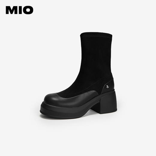 MIO米奥弹力靴袜靴圆头高跟增高厚底瘦瘦靴短靴女靴M255625039 商品图0
