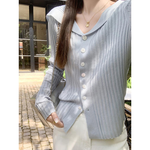 <曾小咸推荐>韩系简约百搭3色翻领针织开衫 商品图1