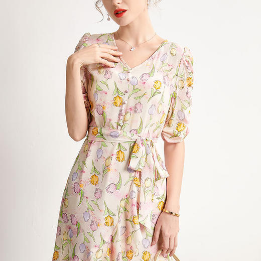 「高货kbnq」全新升级【铂金会员441/天猫599/差价158】(14324)洛诗琳新款法式优雅印花真丝裙2025夏季收腰显瘦连衣裙 商品图1