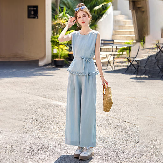 休闲时尚马甲套装女2025夏季新款洋气减龄小个子超火阔腿裤两件套WQE2528BBL 商品图1