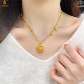 【香港周六福 幸福美满祥瑞」中式古法镂空八宝罗盘K金项链