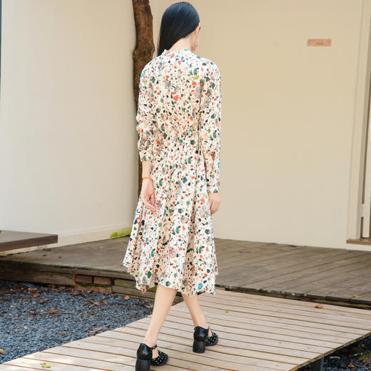 谜底花色连衣裙长袖2025秋季新款复古风抽象印花中长裙257ML7755 商品图2