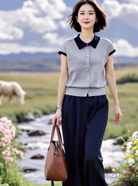 （预售8天发货）轻熟优雅冰丝针织衫上衣，九分阔腿裤套装LJX-536 商品图2