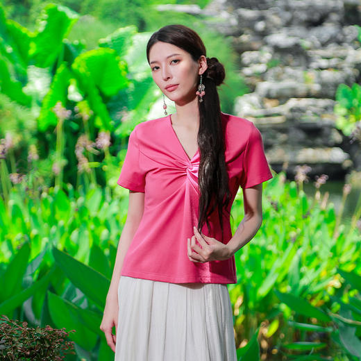 【夏季新品T恤】虹裳蝶褶修身短袖上衣 | 现货加急发 商品图0