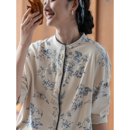 牧衣游原创 印花纯棉短外套柔软舒适素雅文艺百搭开衫 青花故梦 商品图3