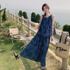 蓝色度假风复古印花无袖背心套装，宽松减龄半身裙两件套HR-6117 商品缩略图0
