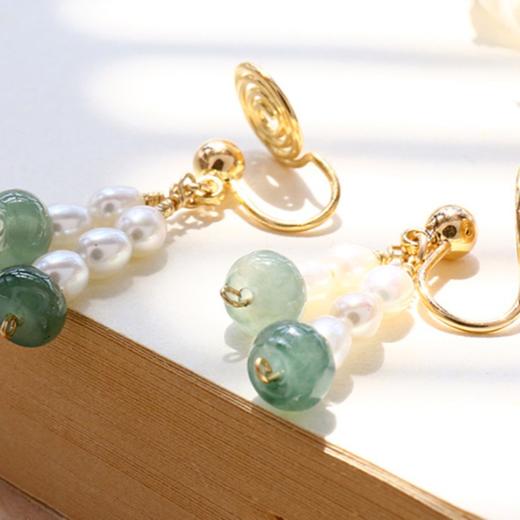 【预售3天】复古港味翡翠算盘珠珍珠耳夹女无耳洞可戴法式小众耳钉AL674770068929 商品图3