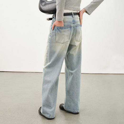 714street猫须渐变水洗纯棉浅蓝色牛仔裤男 2025秋冬季直筒休闲裤 商品图0