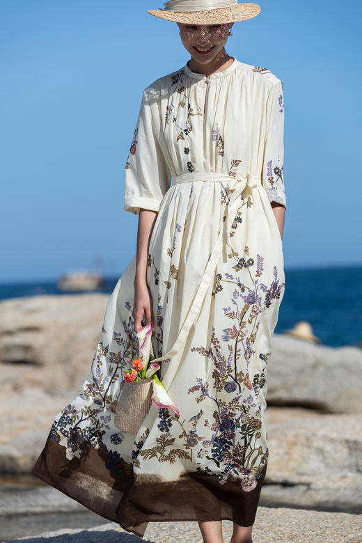 牧衣游原创印花100支进口比马棉连衣裙新款轻薄文艺宽松长裙 云织 商品图5