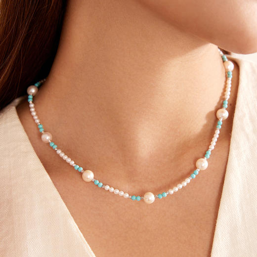 Manreya玛芮雅“黛青之镜”绿松石珍珠项链耳坠|淡水珍珠，绿松 商品图3